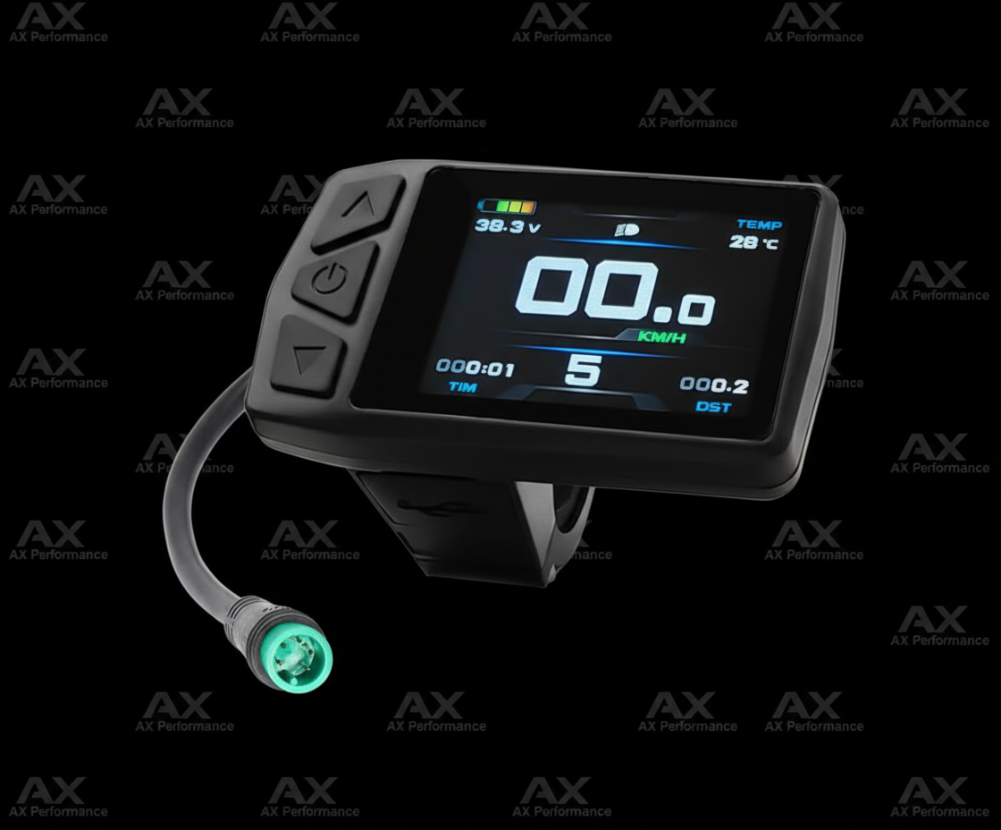 E-bike display screen with AX Performance background
