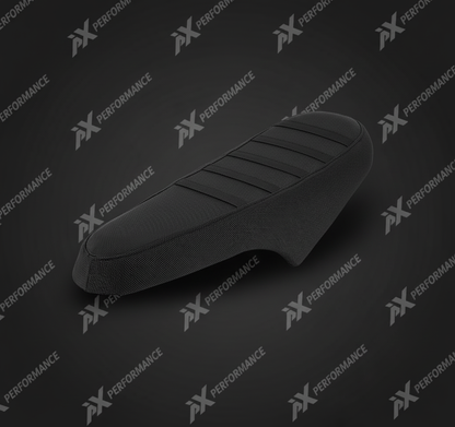 Solid black e-bike seat cover on AX Performance branded background